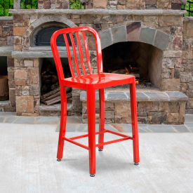 Global Industrial CH-61200-24-RED-GG Flash Furniture 24"H Red Metal Counter Height Stool with Vertical Slat Back image.
