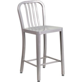 Global Industrial CH-61200-24-SIL-GG Flash Furniture 24" High Metal Indoor-Outdoor Counter Height Stool - Silver image.
