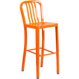 Global Industrial CH-61200-30-OR-GG Flash Furniture 30"H Orange Metal Barstool with Vertical Slat Back image.