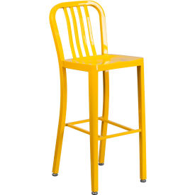 Global Industrial CH-61200-30-YL-GG Flash Furniture 30"H Yellow Metal Barstool with Vertical Slat Back image.