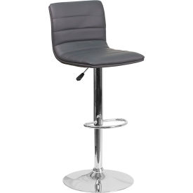 Global Industrial CH-92023-1-GY-GG Flash Furniture Contemporary Adjustable Height Barstool - Stitch Back - Vinyl - Gray image.