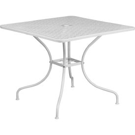 Global Industrial CO-6-WH-GG Flash Furniture Commercial Grade 35.5" Square White Indoor-Outdoor Steel Patio Table image.