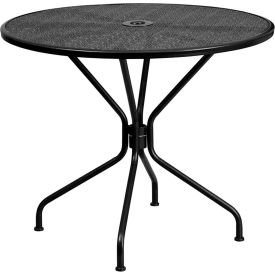 Global Industrial CO-7-BK-GG Flash Furniture Commercial Grade 35.25" Round Black Indoor-Outdoor Steel Patio Table image.
