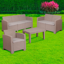 Flash Furniture 4 Piece Faux Rattan Outdoor Sofa Set, Light Gray w/ Light Gray Cushions Flash Furniture 4 Piece Faux Rattan Outdoor Sofa Set, Light Gray w/ Light Gray Cushions