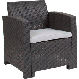Global Industrial DAD-SF2-1-DKGY-GG Flash Furniture® All Weather Faux Rattan Chair, Dark Gray w/ Light Gray Cushion image.