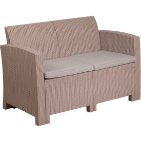Global Industrial DAD-SF2-2-GG Flash Furniture All-Weather Faux Rattan Loveseat - Light Gray with Light Gray Cushions image.