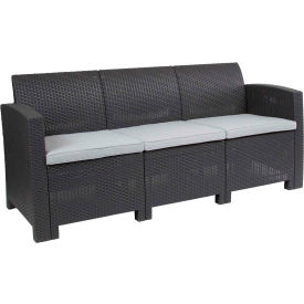 Global Industrial DAD-SF2-3-DKGY-GG Flash Furniture All-Weather Faux Rattan Sofa - Dark Gray with Light Gray Cushions image.