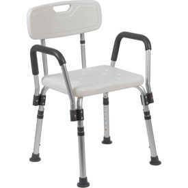Global Industrial DC-HY3523L-WH-GG Flash Furniture Hercules Series Adjustable Height Bath Chair with Quick Release Back & Arms, White image.