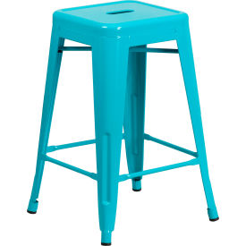 Global Industrial ET-BT3503-24-CB-GG Flash Furniture 24 Backless Counter-Height Stool - Metal - Square - Crystal Teal Blue image.