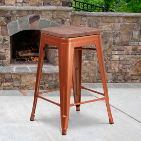Flash Furniture 24"H Backless Copper Counter Height Stool with Square Wood Seat 