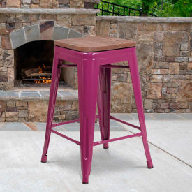 Flash Furniture 24"H Backless Purple Counter Height Stool with Square Wood Seat 