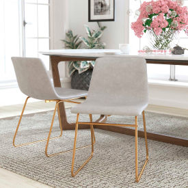 Global Industrial ET-ER18345-18-LG-GG Flash Furniture 18" Mid-Back Sled Base LeatherSoft Dining Chair w/ Gold Frame, Light Gray, Set of 2 image.