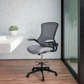 Global Industrial BL-X-5M-D-DKGY-GG Flash Furniture Ergonomic Drafting Chair with Adjustable Foot Ring and Flip-Up Arms - Dark Gray image.