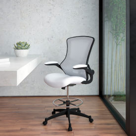 Flash Furniture Ergonomic Drafting Chair with Adjustable Foot Ring and Flip-Up Arms - White 