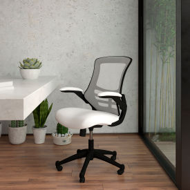 Global Industrial BL-X-5M-WH-GG Flash Furniture Mid-Back White Mesh Swivel Ergonomic Task Office Chair with Flip-Up Arms image.