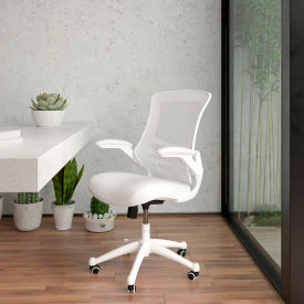 Global Industrial BL-X-5M-WH-WH-GG Flash Furniture Mesh Ergonomic Task Office Chair with White Frame and Flip-Up Arms - White image.