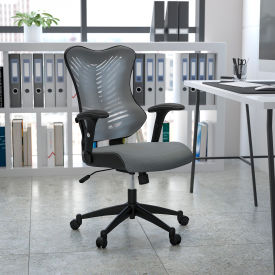Global Industrial BL-ZP-806-GY-GG Flash Furniture Executive Swivel Ergonomic Office Chair - Adjustable Arms - Mesh - High Back image.