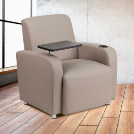 Leather Guest Chair with Tablet Arm and Cup Holder - Gray