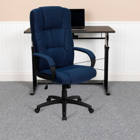 Global Industrial BT-9022-BL-GG Flash Furniture High Back Navy Blue Fabric Executive Swivel Office Chair with Arms image.