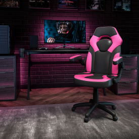 Global Industrial CH-00095-PK-GG Flash Furniture X10 Racing Style Gaming Chair w/Flip-up Arms, LeatherSoft, Pink/Black image.