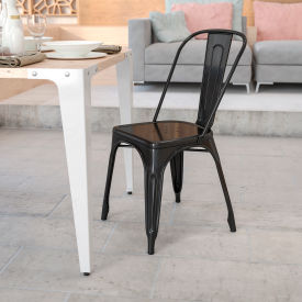 Global Industrial CH-31230-BK-GG Flash Furniture Metal Indoor-Outdoor Stackable Chair - Black image.