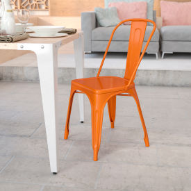 Global Industrial CH-31230-OR-GG Flash Furniture Metal Indoor-Outdoor Stackable Chair - Orange image.