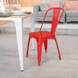 Global Industrial CH-31230-RED-GG Flash Furniture Metal Indoor-Outdoor Stackable Chair - Red image.