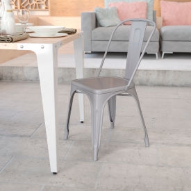 Global Industrial CH-31230-SIL-GG Flash Furniture Metal Indoor-Outdoor Stackable Chair - Silver image.