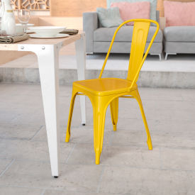 Global Industrial CH-31230-YL-GG Flash Furniture Metal Indoor-Outdoor Stackable Chair - Yellow image.