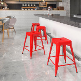 Global Industrial CH-31320-24-RED-GG Flash Furniture 24"H Backless Counter-Height Stool - Metal - Square - Red image.