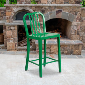 Global Industrial CH-61200-24-GN-GG Flash Furniture 24"H Green Metal Counter Height Stool with Vertical Slat Back image.