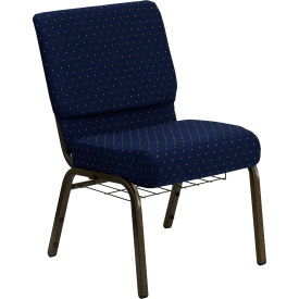 Global Industrial FD-CH0221-4-GV-S0810-BAS-GG Flash Furniture 21W Church Chair with Book Rack - Fabric - Navy Blue Dot Pattern - Hercules Series image.