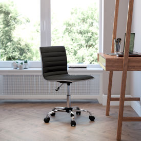 Global Industrial DS-512B-BK-GG Flash Furniture Designer Ribbed Vinyl Armless Task Chair - Low Back - Black image.