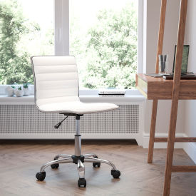Global Industrial DS-512B-WH-GG Flash Furniture Designer Ribbed Vinyl Armless Task Chair - Low Back - White image.