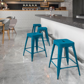 Flash Furniture 24"H Backless Counter Height Stool - Metal - Antique Blue Flash Furniture 24"H Backless Counter Height Stool - Metal - Antique Blue