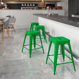 Global Industrial ET-BT3503-24-GN-GG Flash Furniture 24"H Backless Counter Height Stool - Metal - Green image.