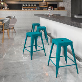 Flash Furniture 24 Backless Counter-Height Stool - Metal - Square - Distressed Kelly Blue Flash Furniture 24 Backless Counter-Height Stool - Metal - Square - Distressed Kelly Blue