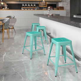 Global Industrial ET-BT3503-24-MINT-GG Flash Furniture 24"H Backless Counter-Height Stool - Metal - Square - Mint Green image.