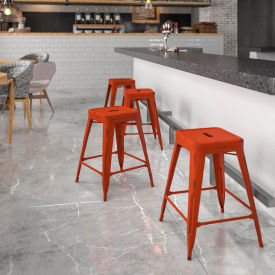 Global Industrial ET-BT3503-24-RD-GG Flash Furniture 24"H Backless Counter Height Stool - Metal - Kelly Red image.