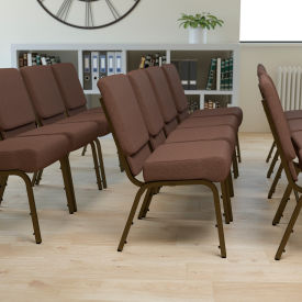Global Industrial FD-CH0221-4-GV-S0819-GG Flash Furniture 21W Stacking Church Chair - Fabric - Brown - Hercules Series image.