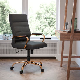 Global Industrial GO-2286H-BK-GLD-GG Flash Furniture Executive Swivel Chair with Tilt Lock - High Back - Leather - Black - Gold Frame image.
