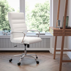 Global Industrial GO-2286H-WH-GG Flash Furniture Executive Swivel Chair - High Back - Leather - White image.
