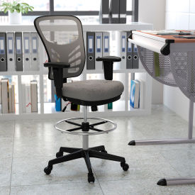 Global Industrial HL-0001-1CBLACK-LTGY-GG Flash Furniture Ergonomic Drafting Chair with Adjustable Foot Ring and Adjustable Arms - Gray/Black image.