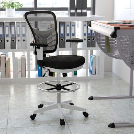 Global Industrial HL-0001-1CWHITE-GG Flash Furniture Ergonomic Drafting Chair with Adjustable Foot Ring and Adjustable Arms - Black image.