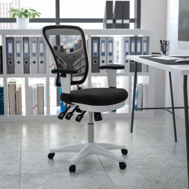 Global Industrial HL-0001-WH-BK-GG Flash Furniture Multifunction Executive Office Chair w/Adjustable Arms - Black image.