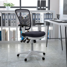 Global Industrial HL-0001-WH-DKGY-GG Flash Furniture Executive Ergonomic Office Chair w/Adjustable Arms & White Frame - Dark Gray image.