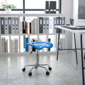 Global Industrial LF-214A-BRIGHTBLUE-GG Flash Furniture Vibrant Bright Blue Tractor Seat and Chrome Stool image.