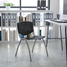 Global Industrial RUT-F01A-BK-GG Flash Furniture Stack Chair - Plastic - Black - Titanium Frame - Hercules Series image.