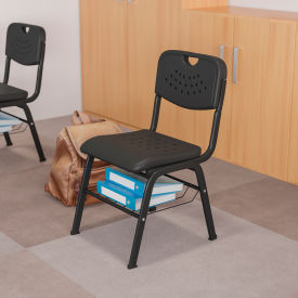 Global Industrial RUT-GK01-BK-BAS-GG Flash Furniture Black Plastic Chair with Black Frame and Book Basket - Hercules Series image.