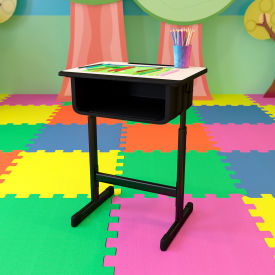 Global Industrial YU-YCY-046-GG Flash Furniture Adjustable Height Student Desk - Gray Top / Black Pedestal Frame image.